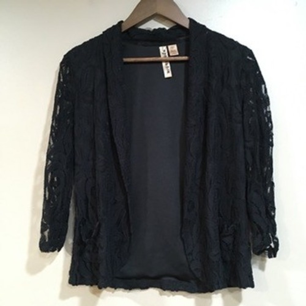 Y2K Eyeshadow Floral Lace‎ Blazer Womens M Black Whimsigoth Witchy Grunge Sheer